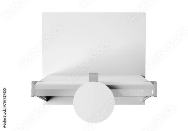 Fototapeta Small empty promotional shelf display, Blank circle price tag or wobbler, 3D rendering