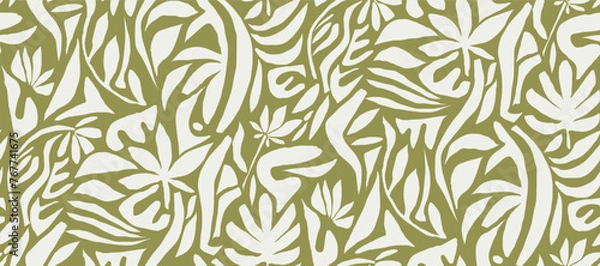 Fototapeta Minimalist abstract seamless pattern illustration.African organic  plant shape  simple boho ornament