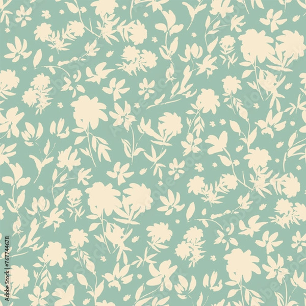 Fototapeta Simple monochrome two-color seamless pattern with flowers silhouette.