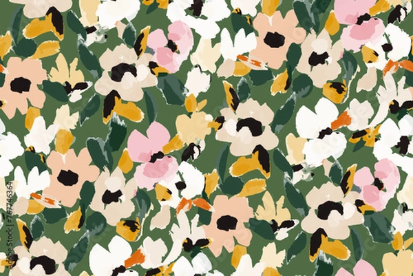 Fototapeta WebAbstract floral seamless pattern. Bright colors, gouache painting.hand drawn, not AI