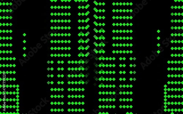 Fototapeta Small green rhombuses are arranged in rows on a black background
