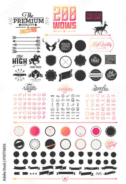 Fototapeta 200 elementów elementów Hipster