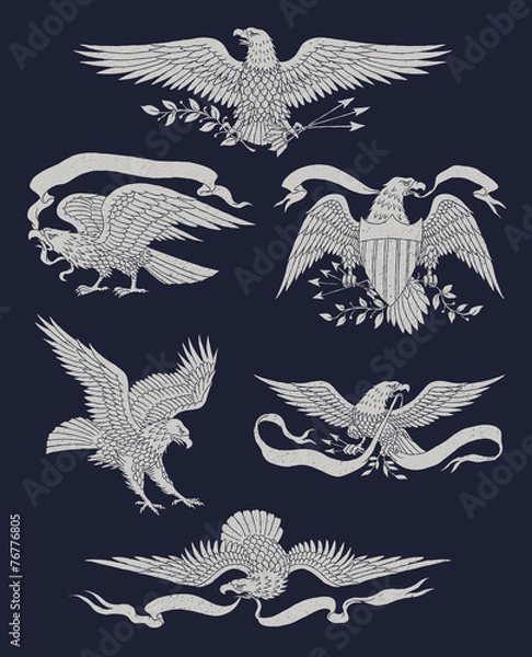 Fototapeta Ręcznie rysowane Vintage Eagle Vector Set