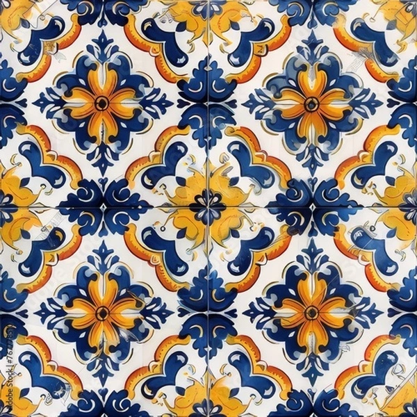 Obraz Repeating pattern inspired by Basque tile style. It has a seamless edge for continuous repeatability.