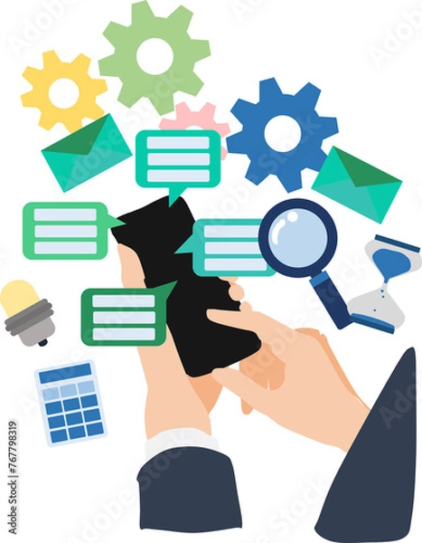 Fototapeta スマホを使って調べものをするイラスト