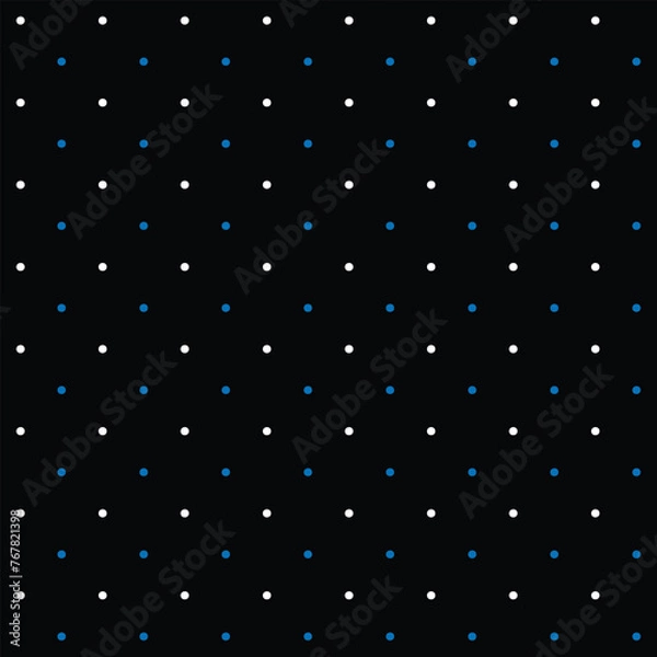 Obraz Small blue and white seamless polka dot pattern vector, Black background.