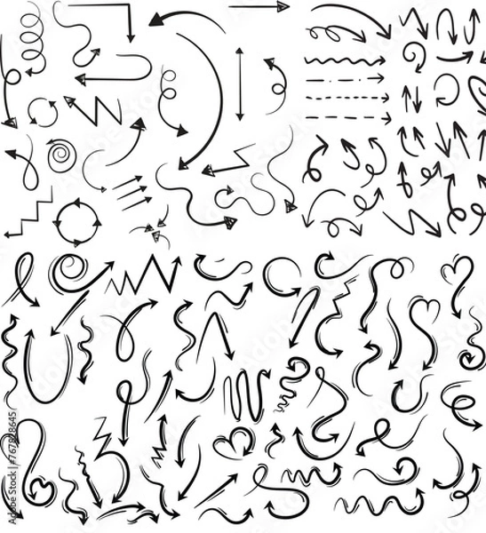 Obraz hand drawn arrows. Set simple arrows isolated on white background. Arrow mark icons. 