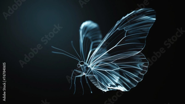 Fototapeta X-ray image of a butterfly on a black background. Anatomy of insects. Aesthetic nature concept. Generative AI