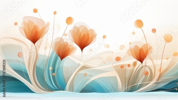 Fototapeta Enchanting underwater flora turquoise, peach, and brown seaweed illustration in liquid ink style