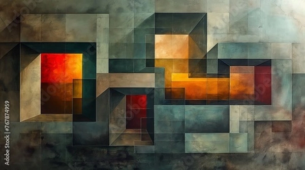 Obraz Abstract Geometric Collage with Earth Tones and Textural Contrast