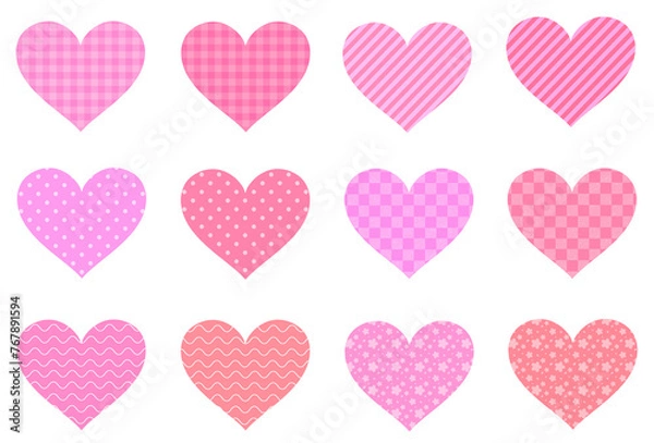 Obraz ハートのセット　素材　アイコン　あしらい　フレーム　ラベル　見出し　おしゃれ　ポップ　ドット　ストライプ　透過
