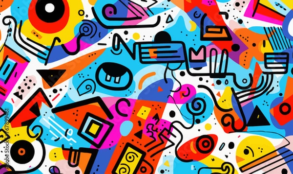 Fototapeta colorful geometric abstract doodle art collage vector seamless pattern