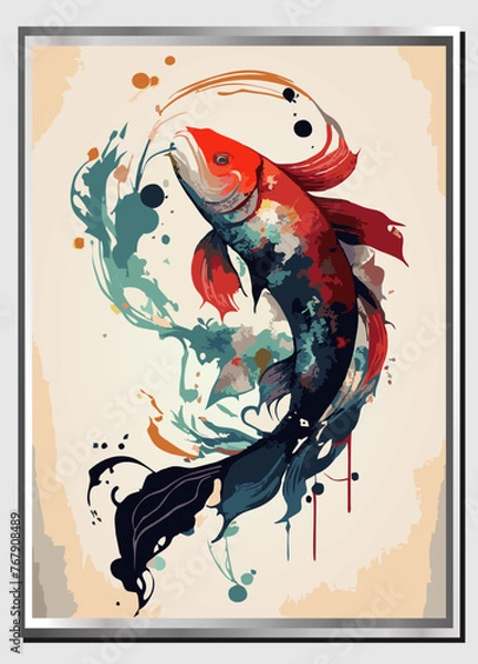 Fototapeta Premium Vector Illustration | Painting of koi carps, animals full of luck, symbols of harmony of life with nature