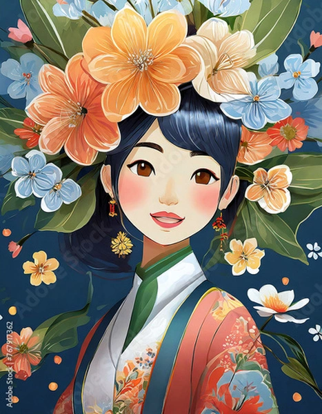 Obraz 꽃화관쓴 소녀,여자