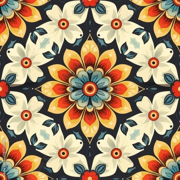 Fototapeta Seamless retro pattern. Trendy backgrounds in 70s style. Nostalgia, abstract floreal ornaments, vintage backgrounds, wallpaper