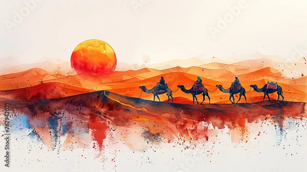 Obraz Watercolor illustration of Morocco desert