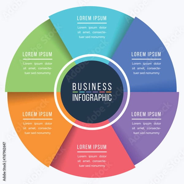Obraz Infographic design circle 6 steps, objects, options or elements business information colored
