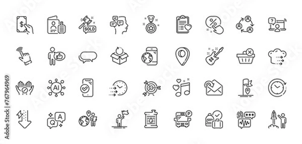 Fototapeta Love music, Oil barrel and Teamwork line icons pack. AI, Question and Answer, Map pin icons. Food delivery, Return package, Mobile internet web icon. Messages, Energy drops, Like pictogram. Vector