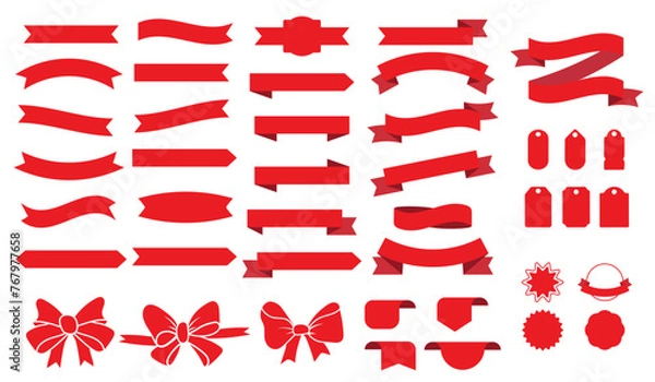 Fototapeta Vector is a set of different elements of red ribbons