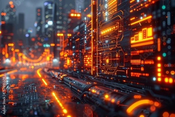 Fototapeta A futuristic 3D representation of a digital marketplace with innovative payment systems and cryptocurrency integration