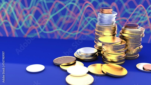Obraz Golden, silver and bronse coins on a table