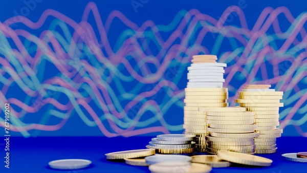 Obraz Golden, silver and bronse coins on a table