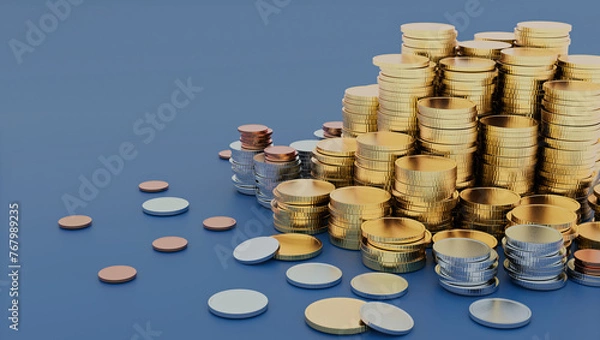 Obraz Golden, silver and bronse coins on a table