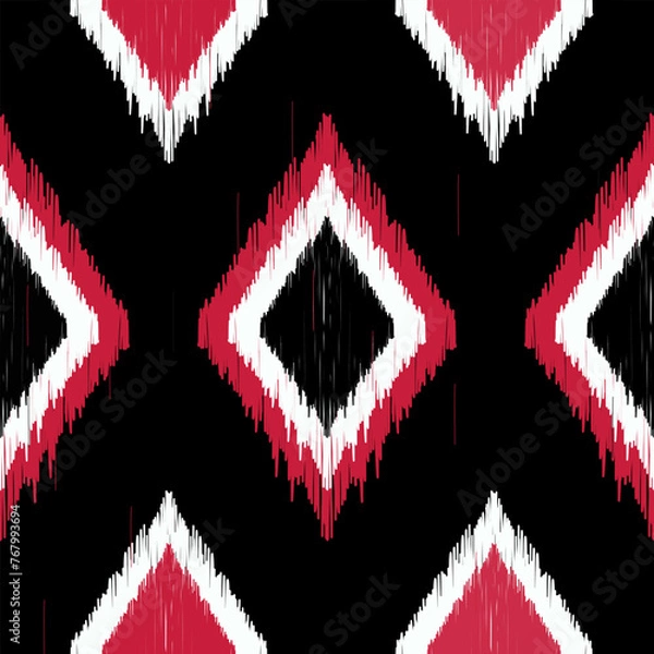Obraz Black and red seamless geometric pattern, based on ikat fabric style. Vector illustration. Carpet rug texture vector colorful for decoration or cloth