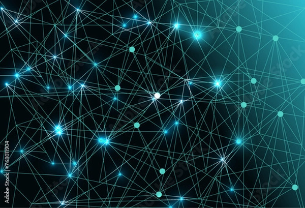 Fototapeta green shiny connecting dots and lines,technology background