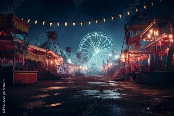 Obraz Abandoned carnival with broken rides