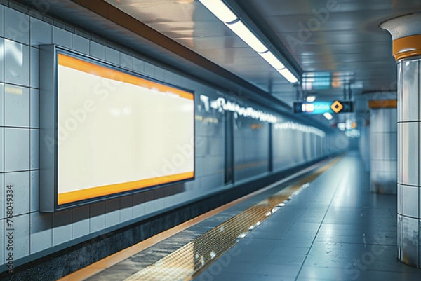 Fototapeta Billboard advertisement mockup in the subway, blank poster space, marketing opportunity.