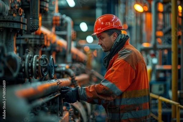 Fototapeta The worker of the gas refinery.