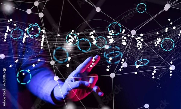 Fototapeta Global network. Blockchain. 3D illustration. Neural networks and artificial intelligence. Abstract