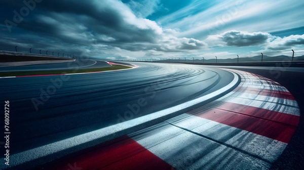 Fototapeta Dynamic Motion Blur View of a Racing Track on a Cloudy Day