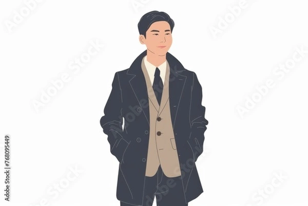 Fototapeta 正面の笑顔の日本人の男性ビジネスマン（白背景・サラリーマン・スーツ）