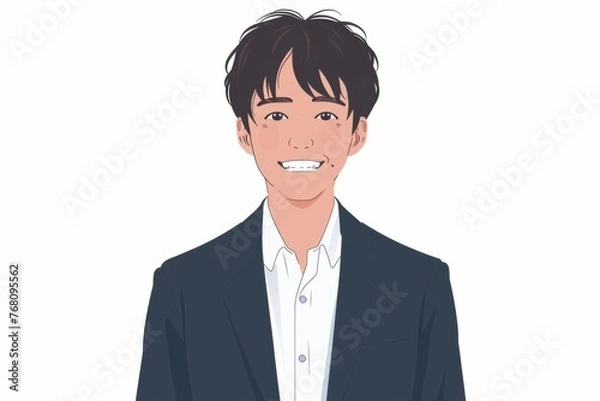 Fototapeta 正面の笑顔の日本人の男性ビジネスマン（白背景・サラリーマン・スーツ）