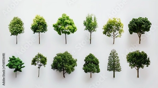 Fototapeta A collection of different types of trees, including deciduous and coniferous trees.