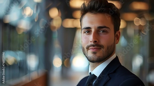 Fototapeta Confident and successful young businessman in a suit and tie looking at the camera.