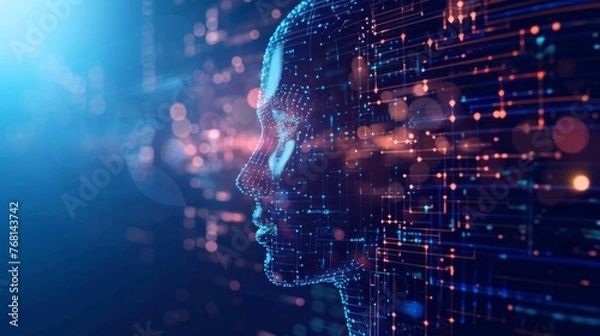 Obraz A side profile of a human head, indicating artificial intelligence and the fusion of technology and humanity.