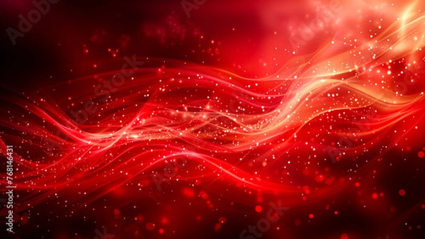 Obraz red abstract background with glowing waves and light particles	