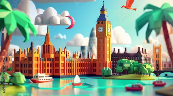 Obraz abstract illustration of london england big ben in the background river and bridge in the foreground