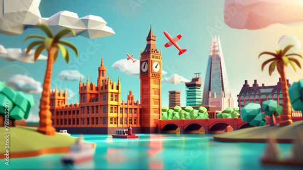Obraz abstract illustration of london england big ben in the background river and bridge in the foreground