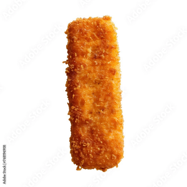 Obraz Piece of golden roasted breaded fish stick or fish-finger on a transparent background. Perfect fast, high protein seafood nourishment for children and adults as a snack or hole menu.