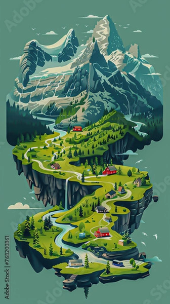 Fototapeta A visual representation of travelers reducing their carbon footprint while on vacation