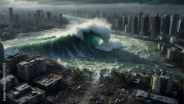 Fototapeta Flooding between buildings