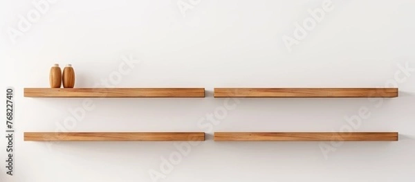 Obraz Wooden shelves mounted on a wall displaying candles and a decorative vase