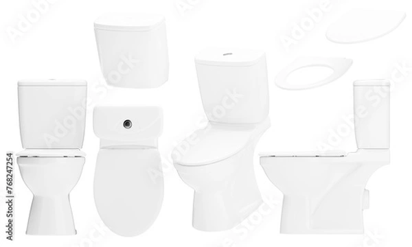 Fototapeta Modern White Ceramic Toilet in Various Angles on Black Background