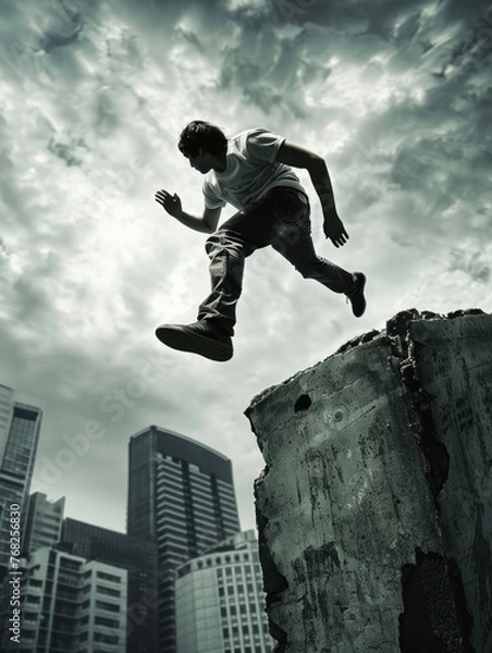 Fototapeta Man Jumping Off Cliff