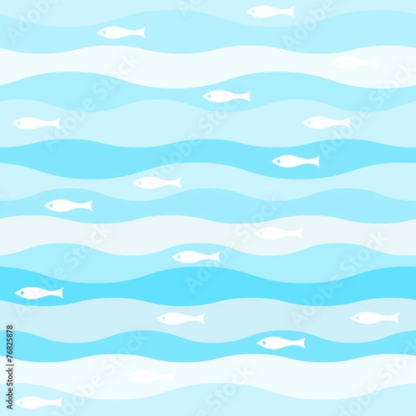Fototapeta vector seamless abstract pattern, waves fish vintage retro
