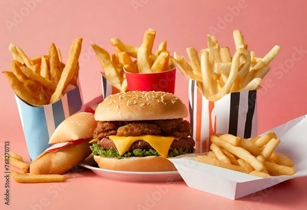 Obraz fast food burger drink set